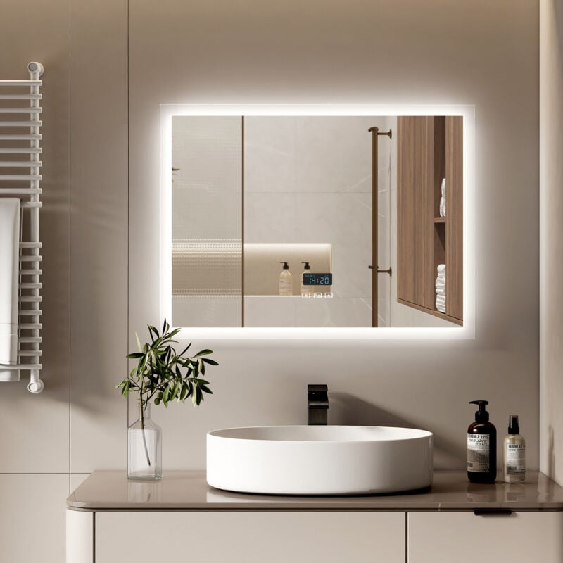 Led bathroom mirrors with deals shaver socket and clock