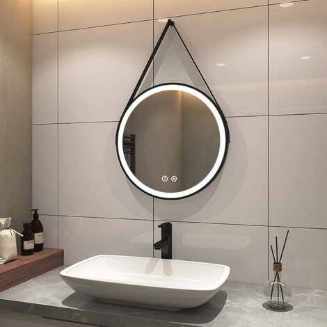 S'AFIELINA LED Badspiegel Rund Badezimmerspiegel mit Beleuchtung Schwarzer Rahmen Wandspiegel mit Touch-Schalter, 3 Lichtfarbe 3000/4000/6500K MSF-TOLM04-K
