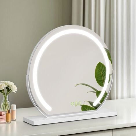 S'AFIELINA LED Hollywood Makeup Mirror for Dressing Table 180°Rotation Round White 500mm Large Vanity Lighted Mirror