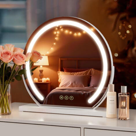S'AFIELINA Miroir De Maquillage Rond Avec éclairage LED Et Interrupteur Tactile 3 Couleurs De Lumiere Fonction Memoire Cadre Noir 60cm 80765490