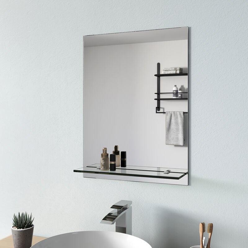 S'afielina - Miroir de salle de bain avec étagère Miroir mural Miroir de courtoisie 45 x 60 cm
