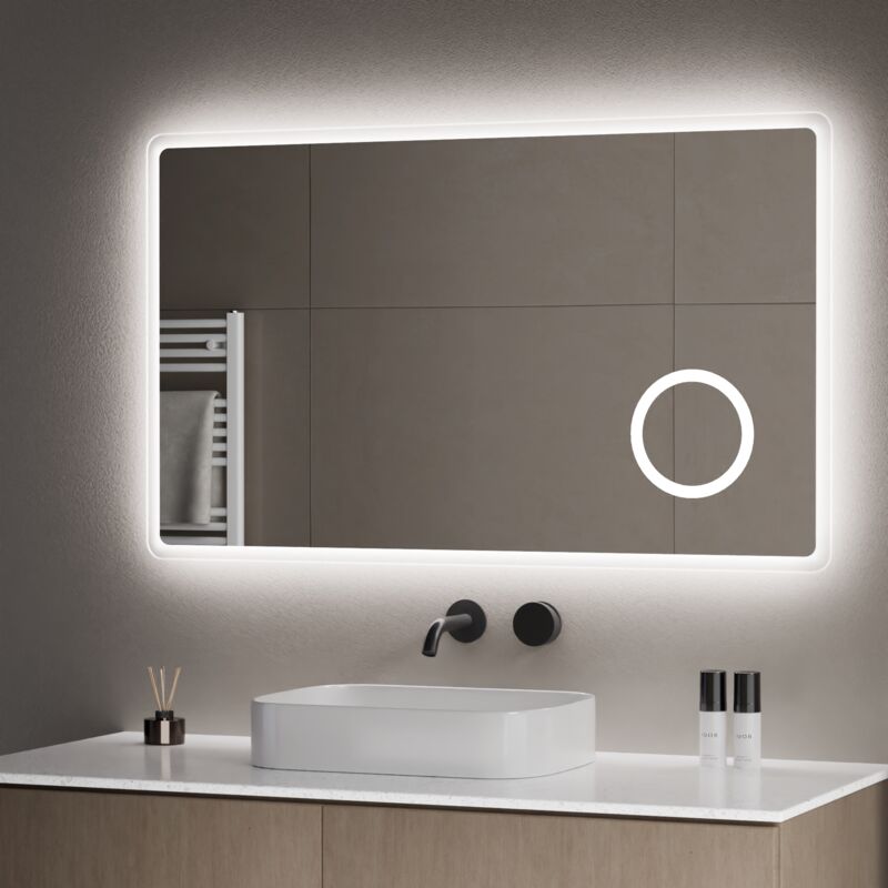 S'afielina - miroir de salle de bain WiseGlimmers grossissant 3x+Lumière blanche froide/chaude+Interrupteur à bouton poussoir+Fonction antibuée 1000