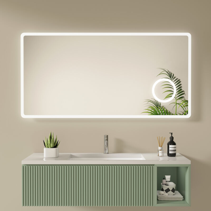 S'afielina - miroir de salle de bain WiseGlimmers grossissant 3x, Lumière blanche froide/chaude, Interrupteur à bouton poussoir,Fonction antibuée