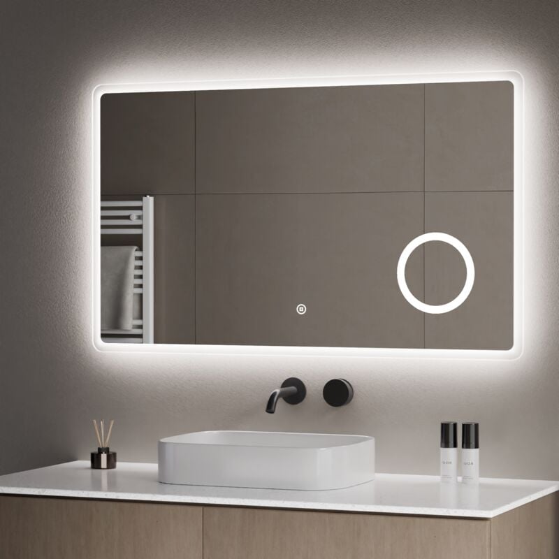 S'afielina - miroir de salle de bain WiseGlimmers grossissant 3x, Lumière blanche froide, Smart Touch 1000×600mm