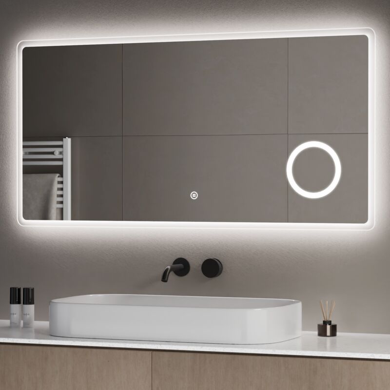 S'afielina - miroir de salle de bain WiseGlimmers grossissant 3x+Lumière blanche froide+Smart Touch 1200×600mm