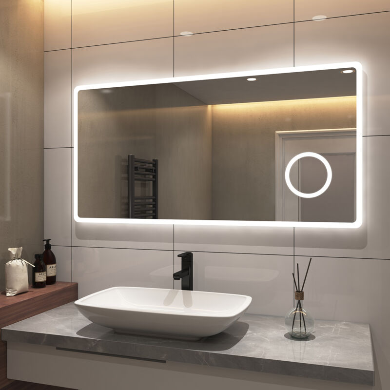 Miroir de salle de bain led rectangulaire grossissement 3x éclairage blanc froid et chaud antibuée 1200×600mm - S'afielina