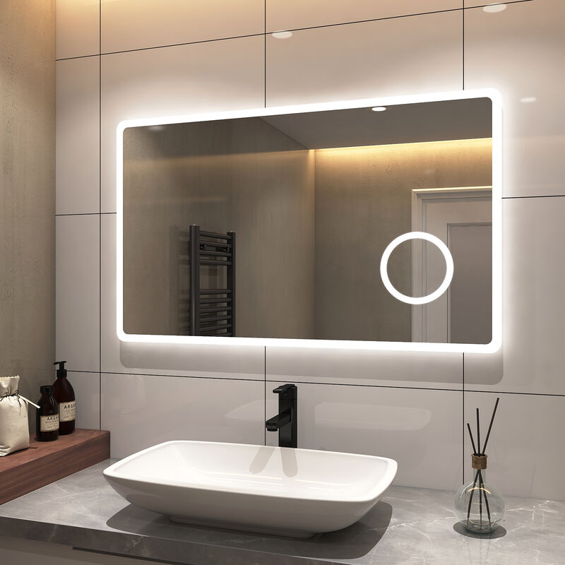 Miroir de salle de bain led rectangulaire grossissement 3x éclairage blanc froid et chaud antibuée 1000×600mm - S'afielina