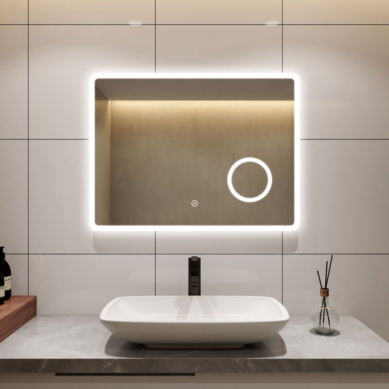 S'AFIELINA Miroir lumineux de salle de bain avec éclairage Miroir Mural 3x Grossissement Miroir lumineux à économie d'énergie 6500K Blanc Froid avec