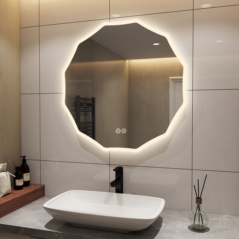 S'afielina - Miroir lumineux de salle de bain avec éclairage Miroir mural Miroir lumineu avec Interrupteur tactile Bouton anti-buée Lumière blanche