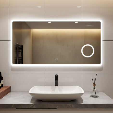 S'AFIELINA LED Miroir salle de bain avec éclairage Miroir Mural 3x Grossissement Miroir lumineux à économie d'énergie 6500K Blanc Froid avec Interrupteur Tactile 2-FRMSF-LM13-T