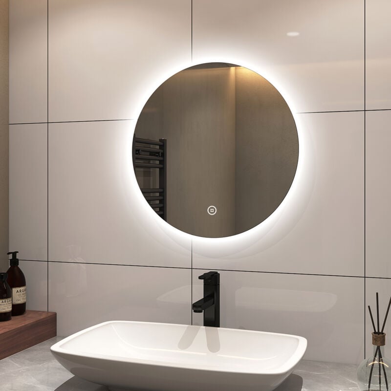 S'afielina - Miroir lumineux de salle de bain Rond Miroir Maquillage avec Interrupteur Tactile,Blanc Froid 6500K,∅50 cm