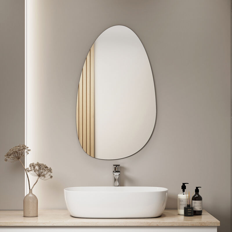 S'afielina - Miroir mural asymétrique 85×50cm, Miroir sans cadre avec bords lisses pour la décoration, idéal pour le salon, la chambre à coucher, le