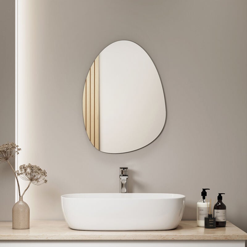 S'AFIELINA Miroir mural asymétrique 45×60cm, Miroir sans cadre avec bords lisses pour la décoration, idéal pour le salon, la chambre à coucher, le
