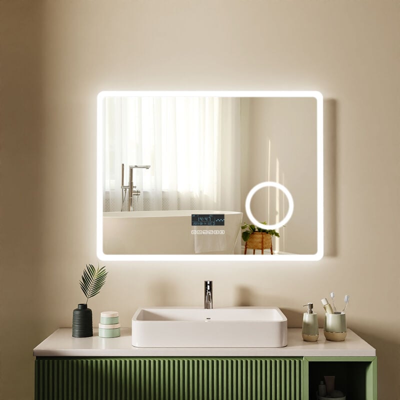 S'afielina - Miroir salle de bain led Miroir avec éclairage Miroir Mural Miroir lumineux à économie d'énergie 80 x 60 cm avec Interrupteur