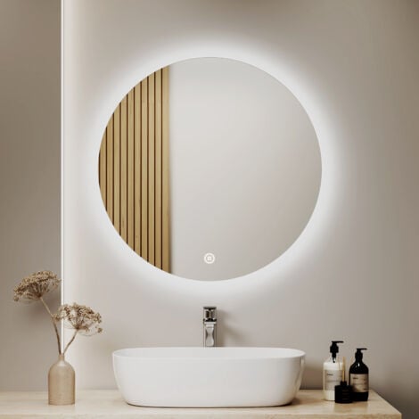 S'AFIELINA Miroir salle de bain miroir lumineux LED Miroir Rond Miroir Mural avec Interrupteur Tactile Blanc Froid 6500K 50cm