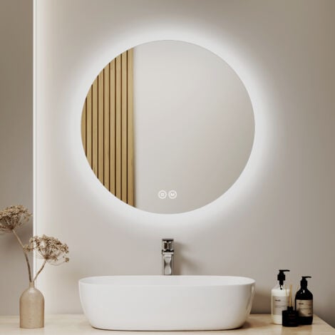 AUTRES S'AFIELINA Miroir salle de bain miroir lumineux LED Miroir Rond Miroir Mural Diamètre 60cm avec Interrupteur Tactile 3 Couleurs de lumière 3000/4000/6500K