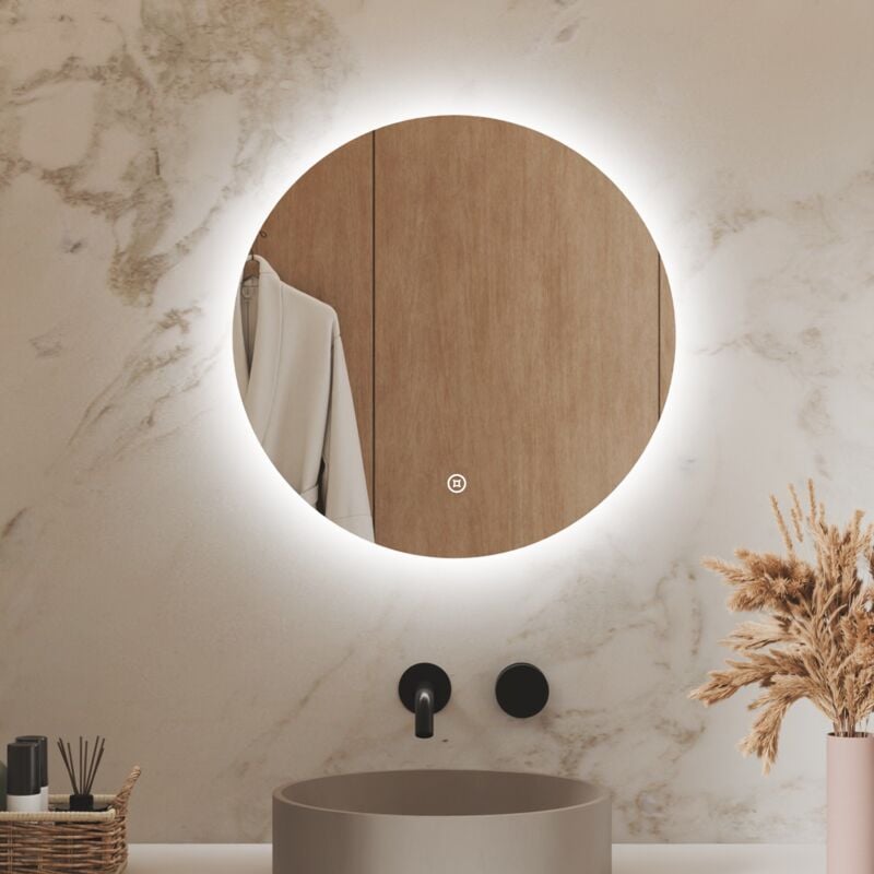S'afielina - Miroir salle de bain miroir lumineux led Miroir Rond Miroir Mural avec Interrupteur Tactile Blanc Froid 6500K 50cm