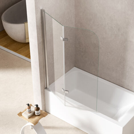 S'Afielina – Pare-baignoire rabattable 100 x 140 cm – Verre de sécurité ESG 6 mm – Paroi 2 volets – Profilé alu argenté – Étanchéité optimale