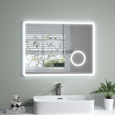 S'AFIELINA Rechteckiger LED Badspiegel mit Beleuchtung Rasierspiegel Wandspiegel Touchschalter, Beschlagfrei,Kaltweiß 6500K,Bluetooth 4.1,IP54