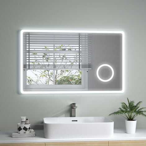S'AFIELINA Rechteckiger LED Badspiegel Wandspiegel mit Beleuchtung TouchSchalter,3 Lichtfarben,3-fach Vergrößerung