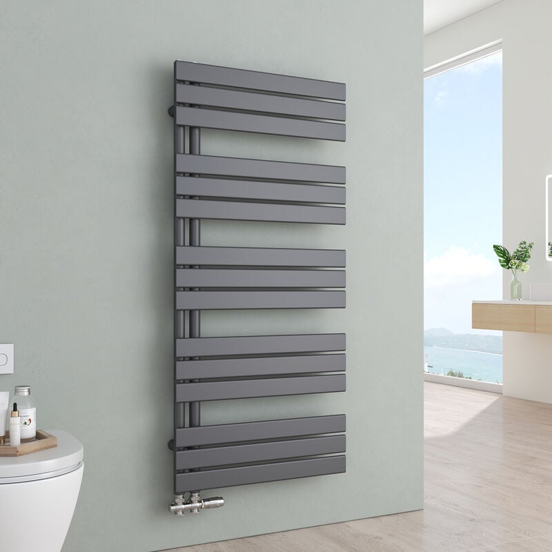 S'AFIELINA Sèche-serviettes eau chaude Radiateur eau chaude en acier Anthracite 1320x600mm 798 Watt