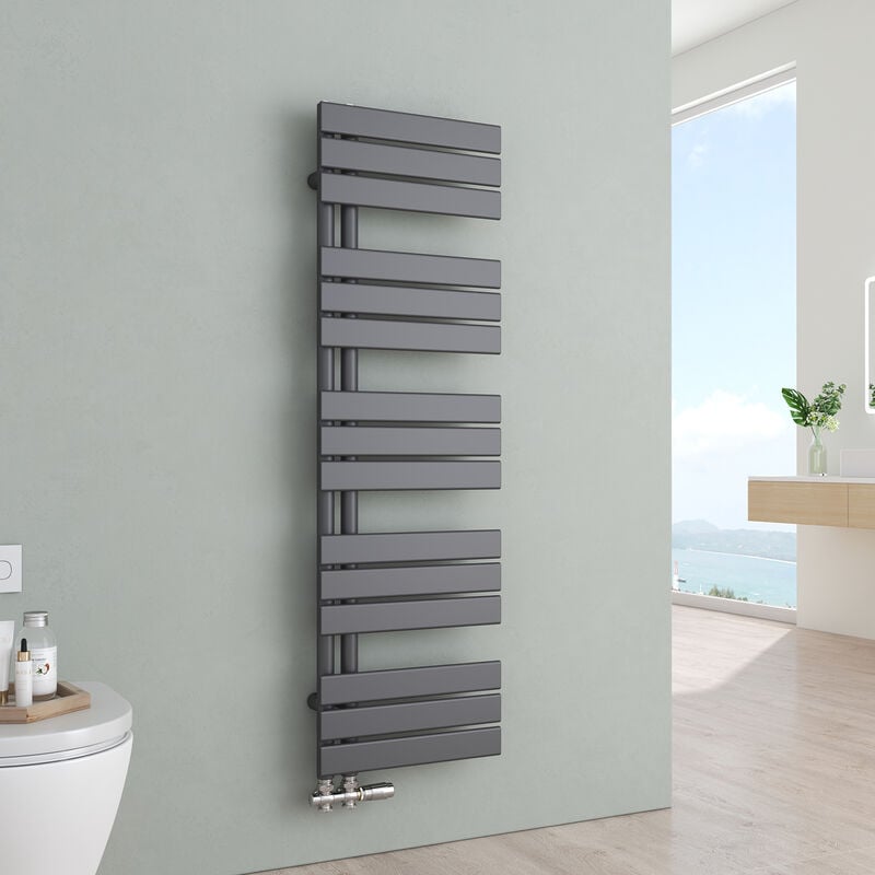 Sèche-serviettes eau chaude Radiateur eau chaude en acier Anthracite 1320x400mm 570 Watt - S'afielina