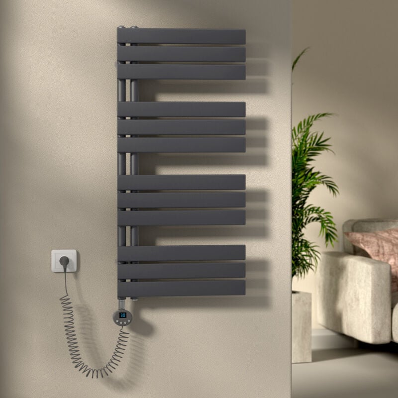 S'afielina - Sèche-Serviettes Électrique Radiateur à panneau plat Radiateur sèche-sûrviettes avec Tige chauffante avec thermostat, à commande