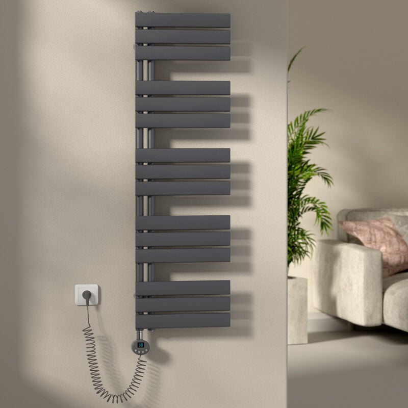 S'afielina - Sèche-Serviettes Électrique Radiateur à panneau plat Radiateur sèche-sûrviettes avec Tige chauffante avec thermostat, à commande