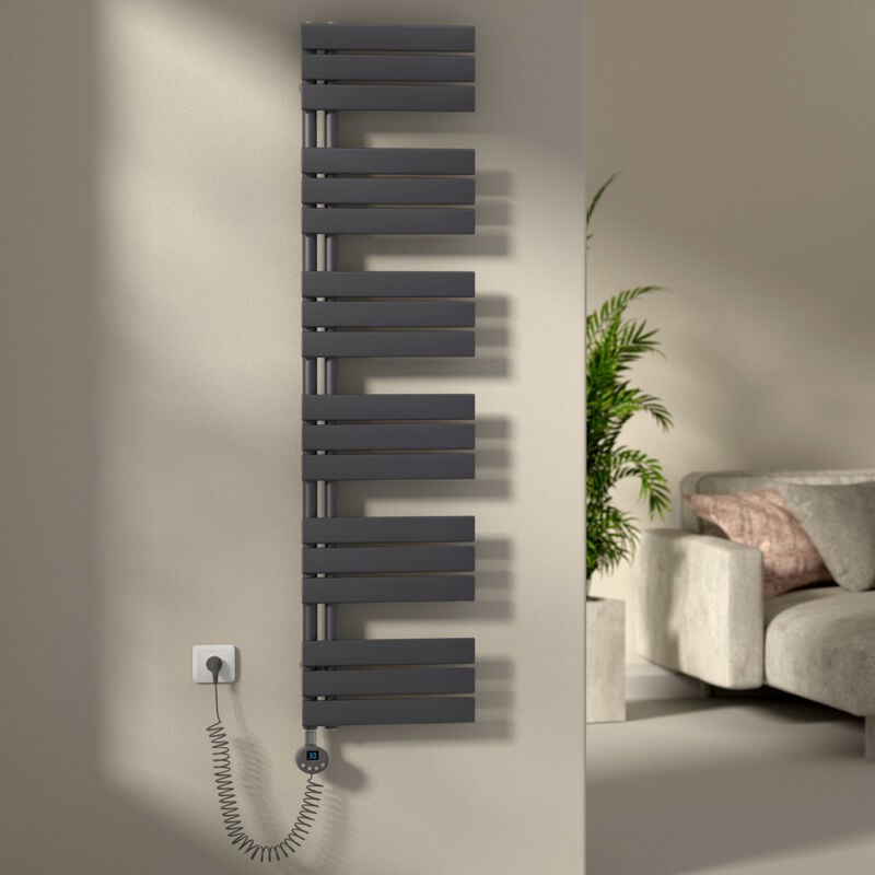 S'AFIELINA Sèche-Serviettes Électrique Radiateur à panneau plat Radiateur sèche-sûrviettes avec Tige chauffante avec thermostat, à commande