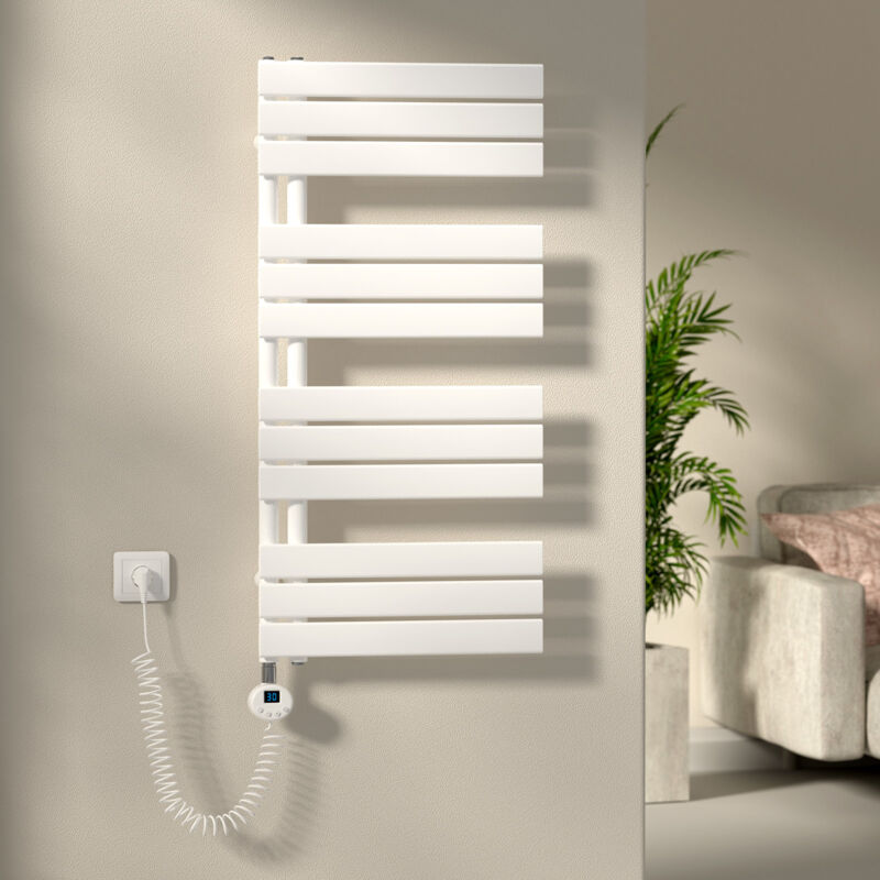 S'afielina - Sèche-Serviettes Électrique Radiateur à panneau plat Radiateur sèche-sûrviettes avec Tige chauffante avec thermostat, à commande