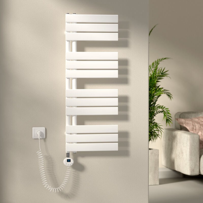 S'AFIELINA Sèche-Serviettes Électrique Radiateur à panneau plat Radiateur sèche-sûrviettes avec Tige chauffante avec thermostat, à commande