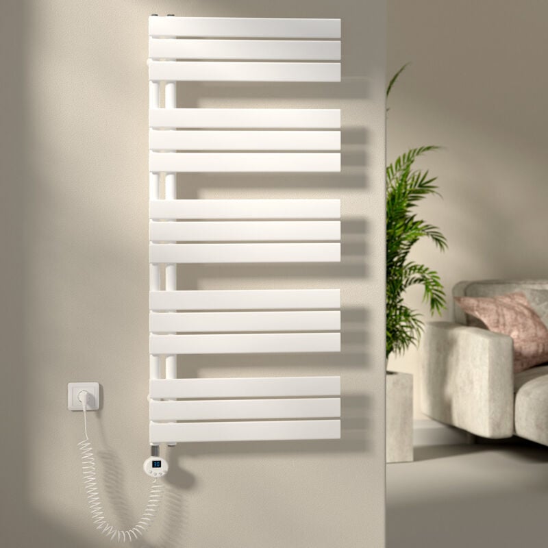 S'afielina - Sèche-Serviettes Électrique Radiateur à panneau plat Radiateur sèche-sûrviettes avec Tige chauffante avec thermostat, à commande
