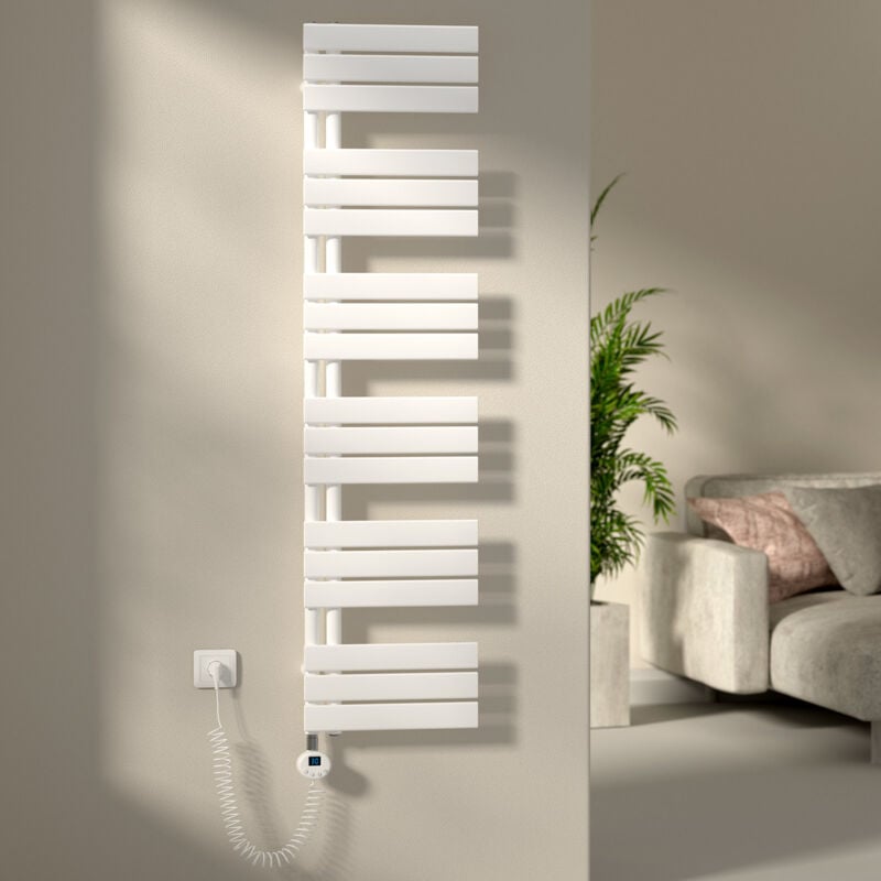 S'afielina - Sèche-Serviettes Électrique Radiateur à panneau plat Radiateur sèche-sûrviettes avec Tige chauffante avec thermostat, à commande