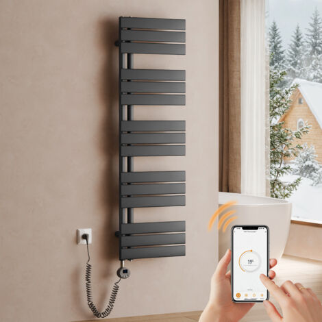 Sèche-Serviettes Électrique 1200x400 Mm, 500W, Thermostat Digital, Minuterie - Radiateur Salle De Bain Anthracite, Installation Murale - 6