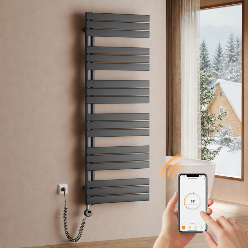 S'AFIELINA – Sèche-serviette électrique 1599×600mm avec thermostat WiFi,minuterie programmable et écran LCD,1000 W,Anthracite,idéal pour salle de bain
