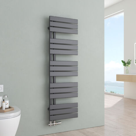 S'Afielina – Sèche-serviettes eau chaude 1320x400mm – Radiateur en acier anthracite 570W – Connexion latérale pour installation facile