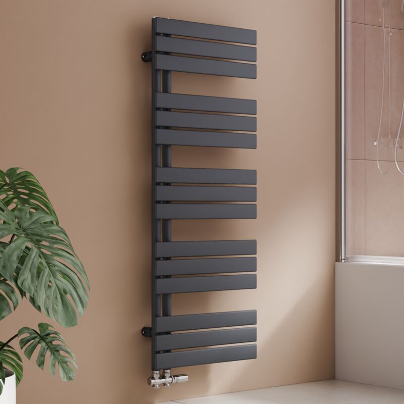 S'afielina - Sèche-serviettes eau chaude 661W Lateral connection Tube plat Sans vanne Anthracite 132×500mm