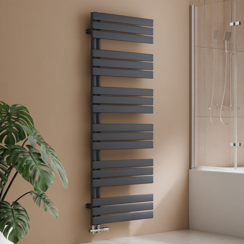 S'afielina - Sèche-serviettes eau chaude 958W Lateral connection Tube plat Sans vanne Anthracite 160×600mm