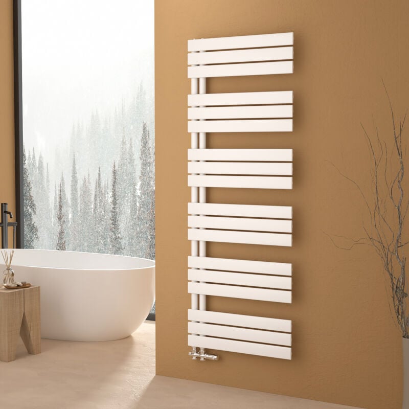 S'afielina Sèche-serviettes eau chaude 958W Lateral connection Tube plat Avec vanne Blanc 160×600mm