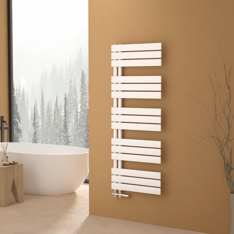 S'afielina - Sèche-serviettes eau chaude 661W Lateral connection Tube plat Avec vanne Blanc 132×500mm