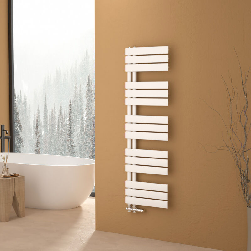 S'afielina Sèche-serviettes eau chaude 570W Lateral connection Tube plat Avec vanne Blanc 132×400mm