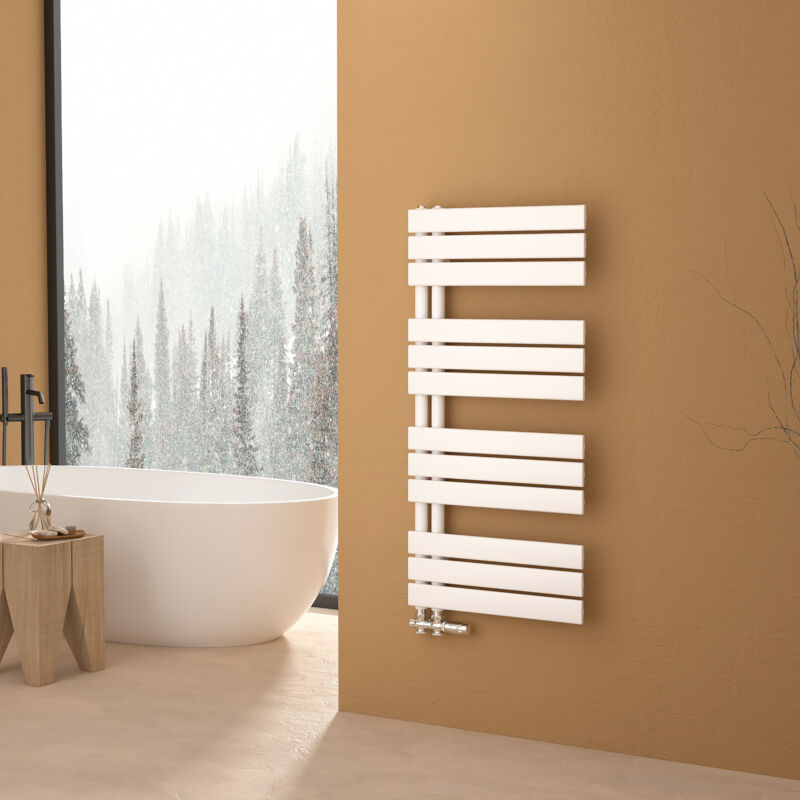 S'afielina Sèche-serviettes eau chaude 529W Lateral connection Tube plat Avec vanne Blanc 104.1×500mm