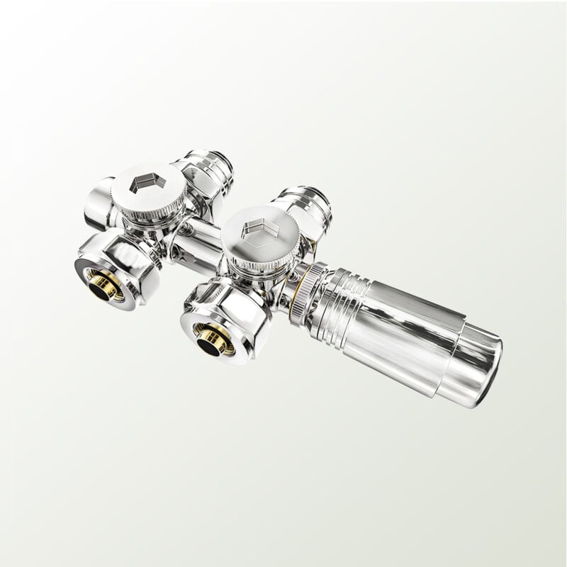 Thermostat de radiateur Set multibloc pour radiateur Robinetterie de raccordement pour radiateur de salle de bain, Chrom (1 pc) - S'afielina