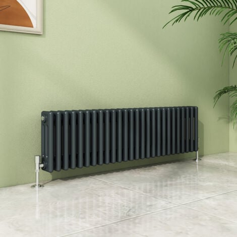 S'AFIELINA Traditional Radiator Central Heating Rads Cast Iron Style 3 Column Horizontal Anthracite 300x1200mm