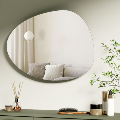 S'AFIELINA Wandspiegel asymmetrisch 75×55cm ohne Rahmen Deckospiegel Badspiegel für Wohnzimmer, Badezimmer und Schlafzimmer