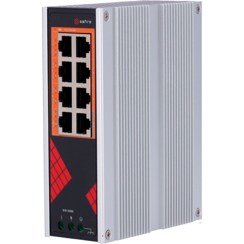 Switch Industrial Alimentación ac 90264V - 8 puertos Gigabit 10/100/1000Mbps - 6 Puertos PoE+ 30W + 2 Puertos Hi-PoE 60W - PoE Watchdog - Hasta 130W
