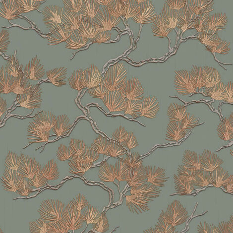 Sage Copper Pine Tree Wallpaper Textured Embossed Metallic Paste The Wall Vinyl