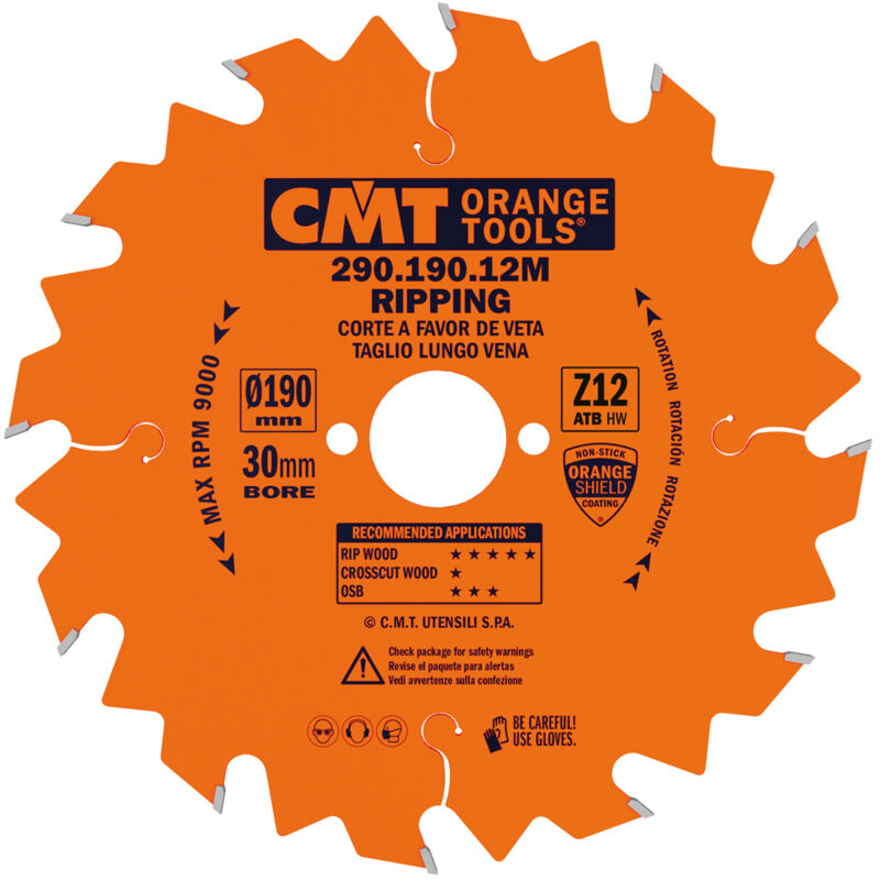Cmt 290.190.12m Kreissägeblatt Mit Begrenzung (l/vein) Hw 190x2, 6/1, 6x30 Z12 Atb