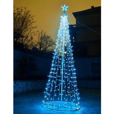 WISDOM Sagesse 3678 Sapin de Noel en cone me'tallique 2 mt avec tube lumineux de 480 lumie'res led reflex 5 mm bleu avec glace blanche clignotante pour inte'rieur et exte'rieur Blu 2 metri - 480 led Bianco G