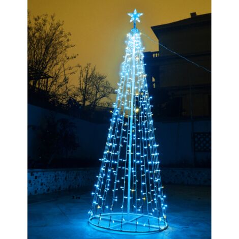 Sagesse 3678 Sapin de Noel en cone me'tallique 2 mt avec tube lumineux de 480 lumie'res led reflex 5 mm bleu avec glace blanche clignotante pour inte'rieur et exte'rieur Blu 2 metri - 480 led Bianco G